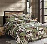Jarson Lodge Bedspread Quilt Set King Size 3-Piece Cabin Bedding Set for All Seasons Rustic Moose Be