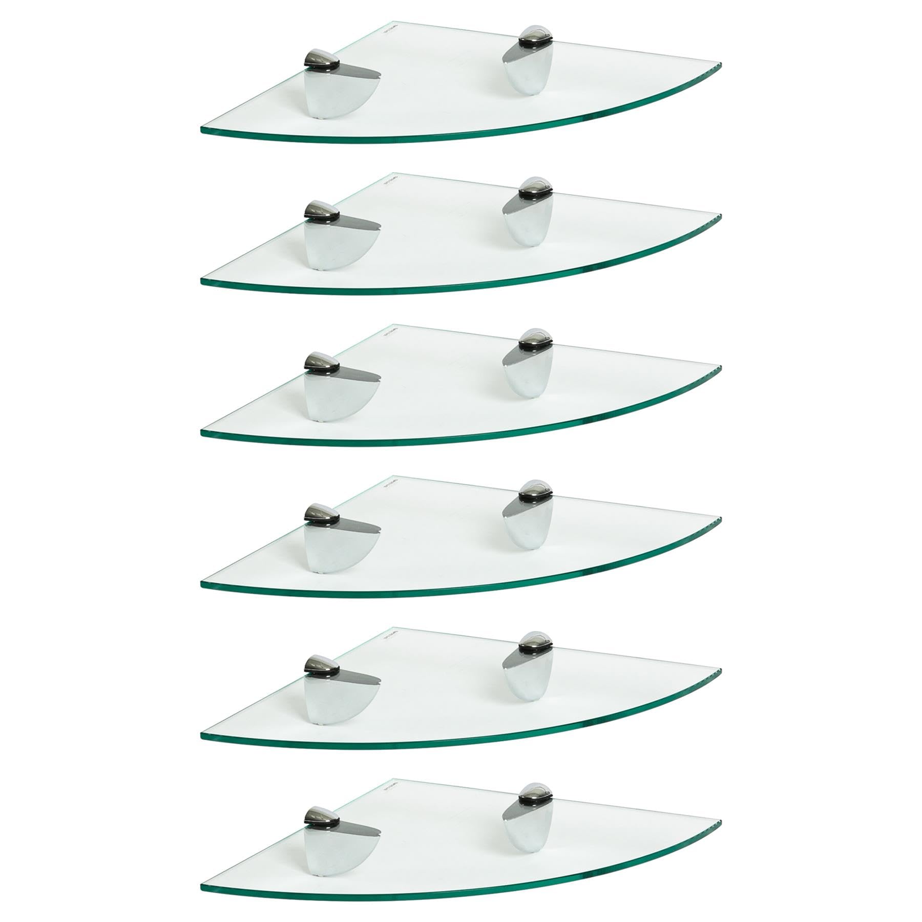 Harbour Housewares 6X Klar 30cm Schwebende Eckregale aus Glas - Badezimmer Dusche Küche Regale Lagerung Anzeigeeinheit mit Silberne Klammern