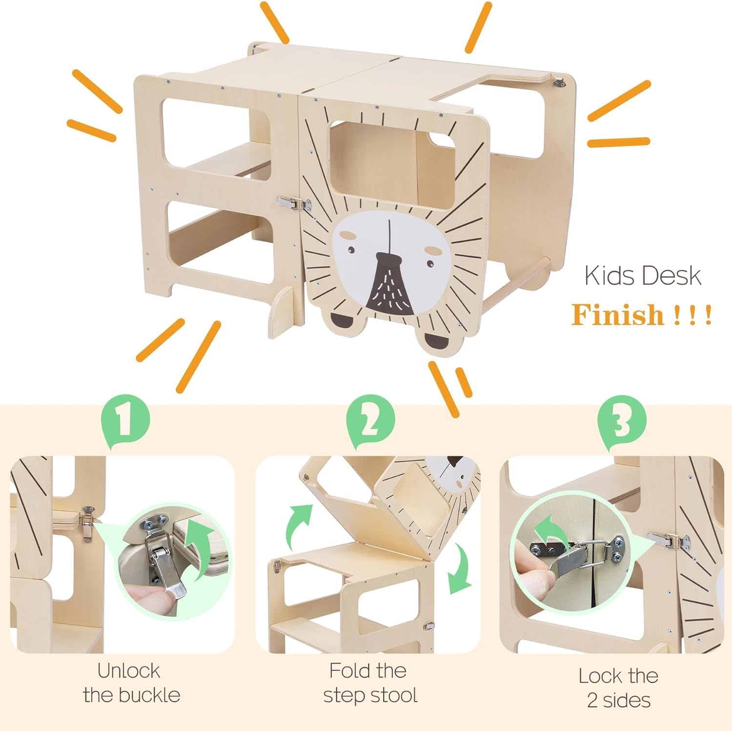4-em-1 Dobrável Montessori Criança Torre de Madeira Step Stool Trilho de Seguran