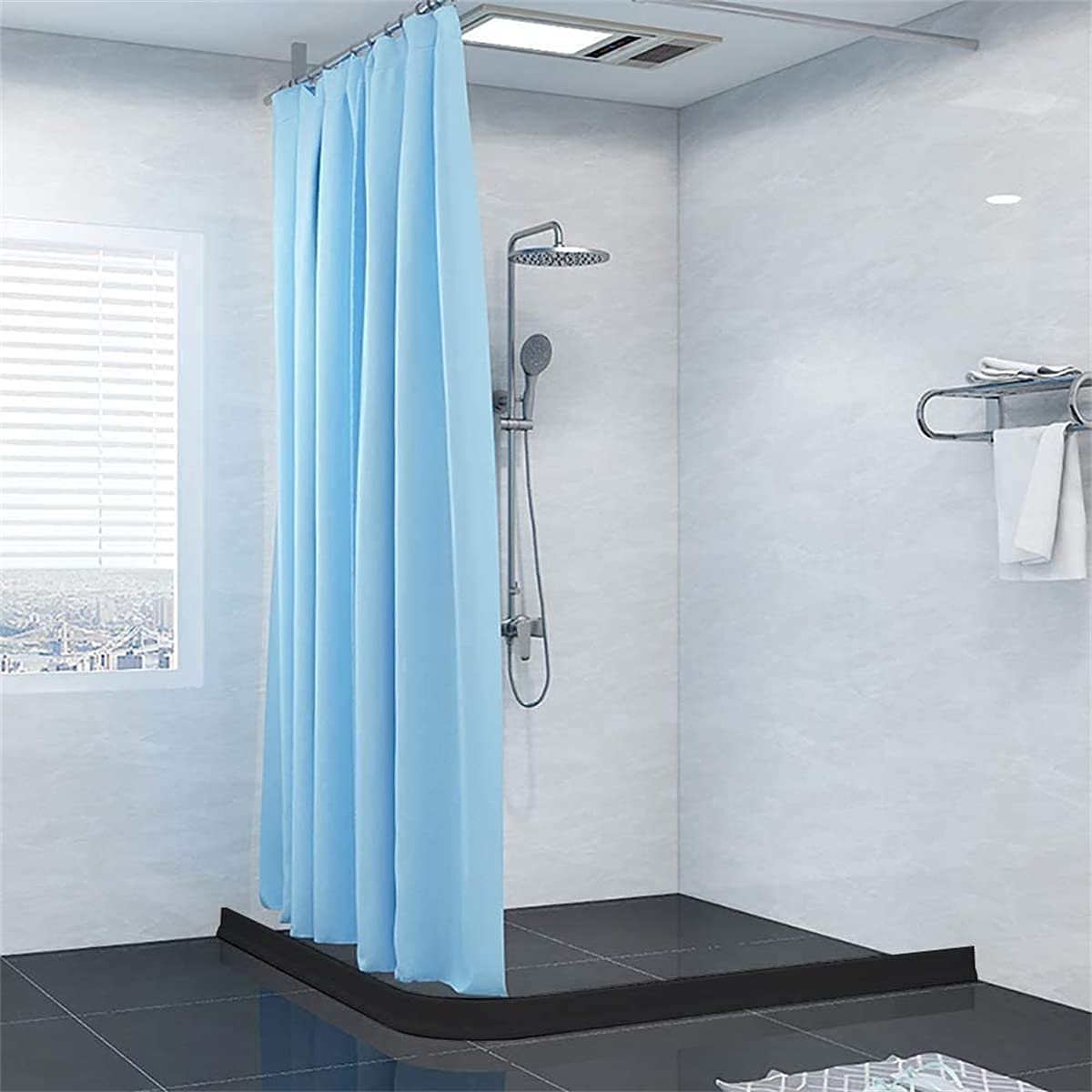 Wasserdamm schwelle Badezimmer Wasserstopper Silikon Dichtung kabinen Dichtung Duschdichtung,Schwallschutzleiste Dusche duschkabinen dichtungen Barrier Duschschwellen Streifen (Schwarz,300 cm)