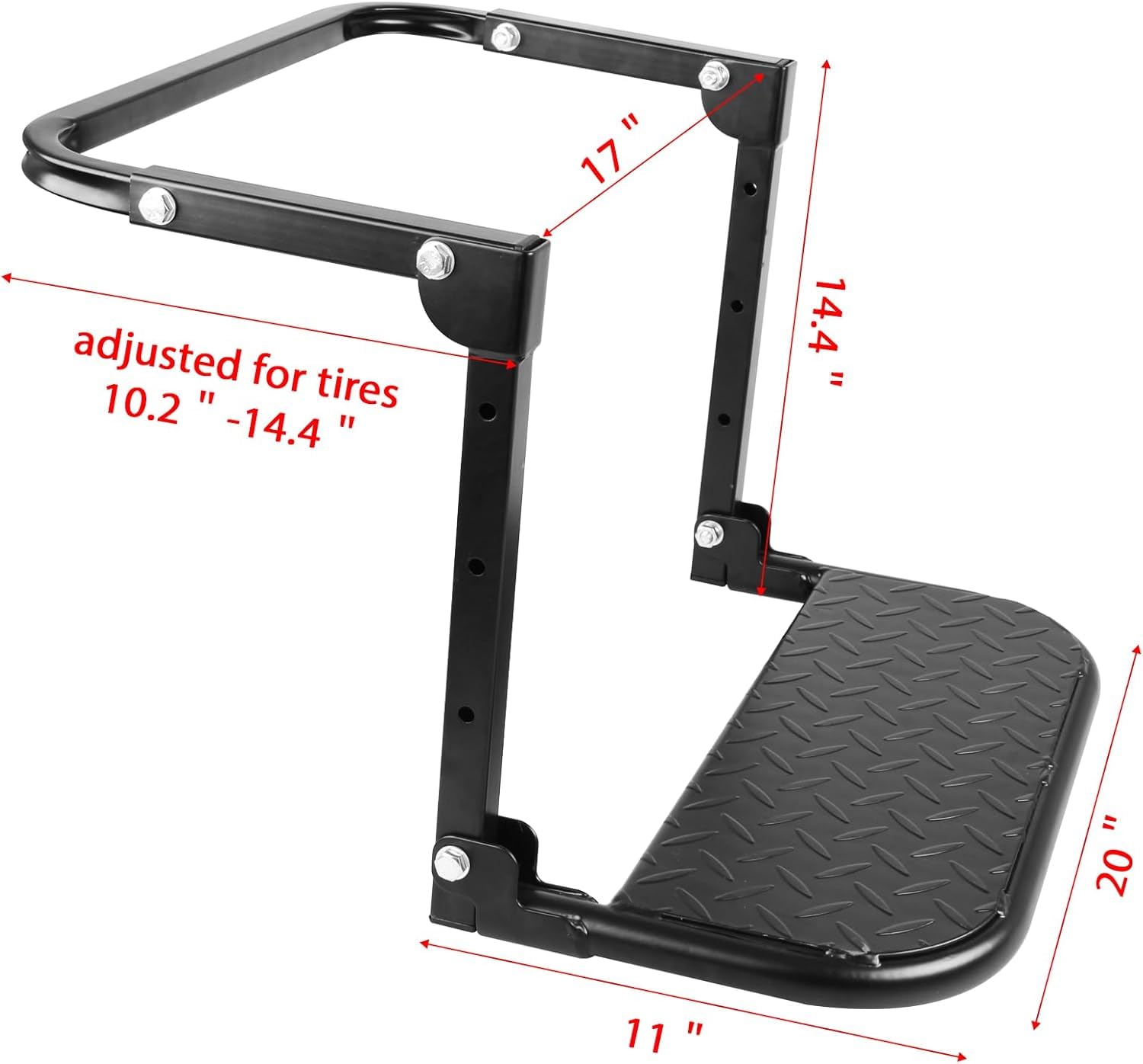 Scalino pieghevole robusto per camion, SUV e camper, montaggio pneumatici regolabili, nero, adatto per pneumatici da 22,9 a 33 cm, capacità 150 kg