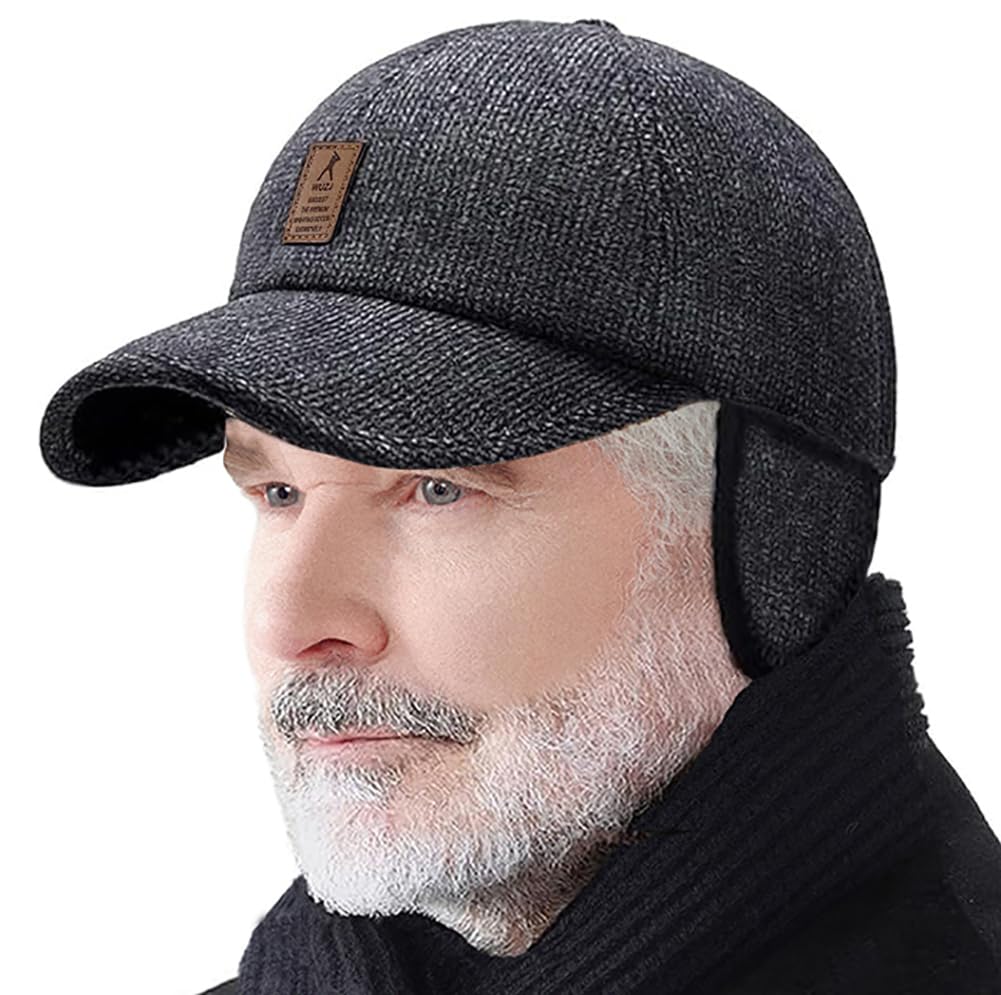 Winter for Men Outdoor Hat, Adjustable Warm Sport Golf Baseball Cap Hats Dad Caps Earflaps Thicken 55-60CM