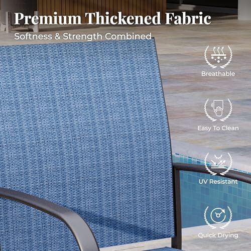 Image of MIXPATIO 7 Pieces Patio Table and Chairs Set, Outdoor Dining Furniture Set for 6, 6 Blue Textilene Chairs and 61 inch Wood-Like Table Top with Umbrella Hole, for Deck Backyard Lawn