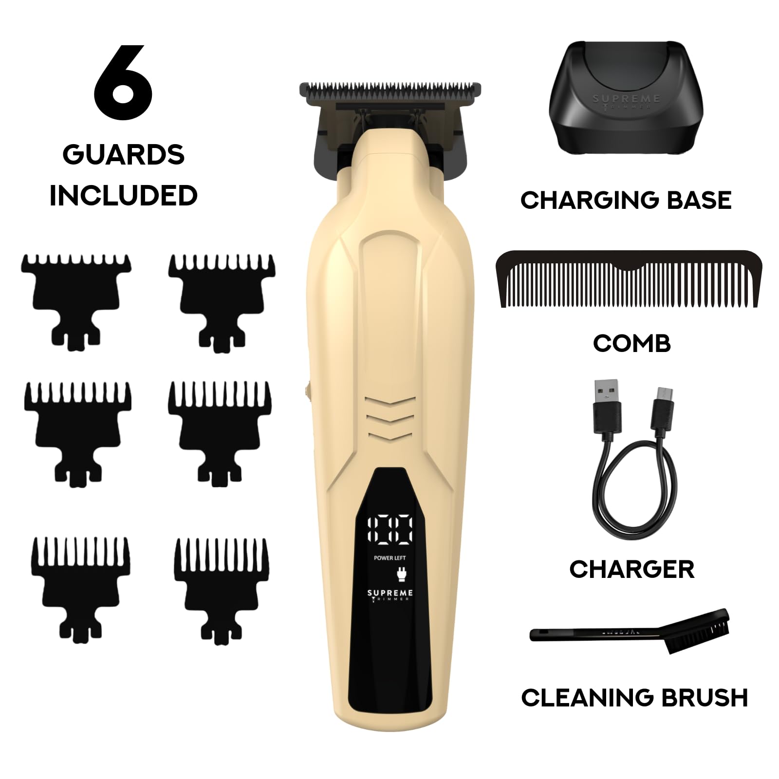 Supreme Trimmer Vader Lite ST3700 – Schnurloser Friseureinsatz & Bartschneider mit Zero-Gap DLC T-Blade, 7000 U/min Motor, 120 Minuten Laufzeit, USB-C-Schnellladung & Führungsschutz für Haar und