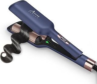 32mm (1.25") Aima Beauty Twins Mermaid Hair Waver, Anti-Scald Hair Crimper 2 Barrel, Beach Wave Curling Iron, Curling Wand with Storage Lock 15S Heats Up for Short/Medium/Long Hair Prussian Blue