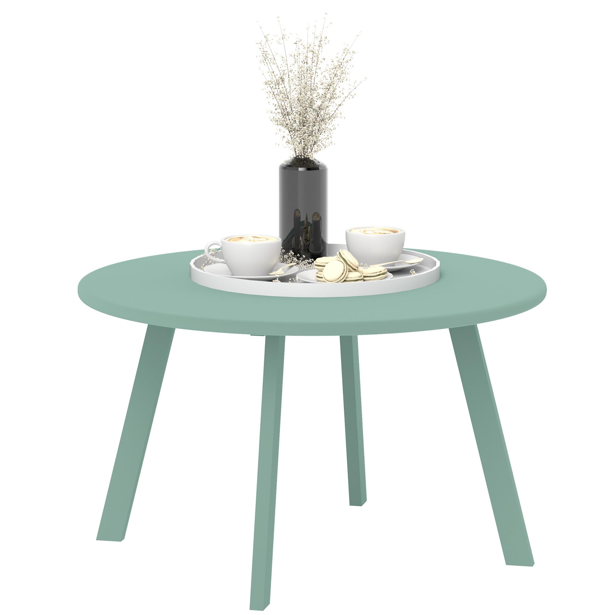 Outsunny Mesa de Centro Redonda pequeña, Mesa Auxiliar con deslizantes Antideslizantes, Estructura de Metal, para jardín, balcón, terraza, salón, Ø 70 x 42 cm, Verde