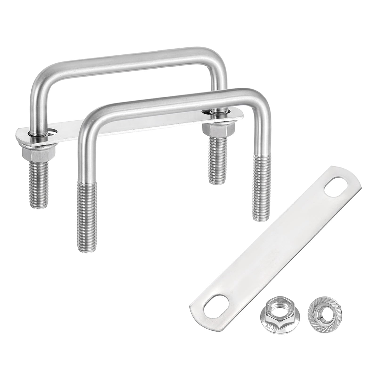sourcing map 2 Set M10 3-9/16 Inch Inner Wide Square U Bolts, 2-3/4 Inch Length 304 Stainless Steel U-Bolts with Flange Hexagon Nuts, Frame Plates for Trailer, Automotive, (90mm W x 70mm L)