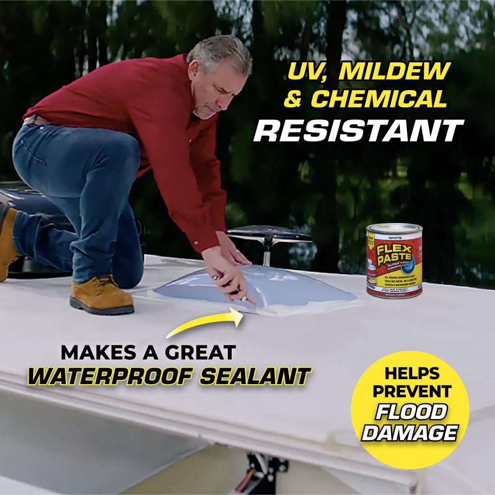 Flex Paste, Waterproof Paintable Putty, Spackle Sealant, Fill Gaps Cracks Holes - Block Out Water and Air - UV Resistant - Walls, Drywall, EPDM, Concrete, Roof, RV Repairs, Black, Quart