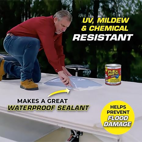 Flex Paste, Waterproof Paintable Putty, Spackle Sealant, Fill Gaps Cracks Holes - Block Out Water and Air - UV Resistant - Walls, Drywall, EPDM, Concrete, Roof, RV Repairs, Black, Cartridge