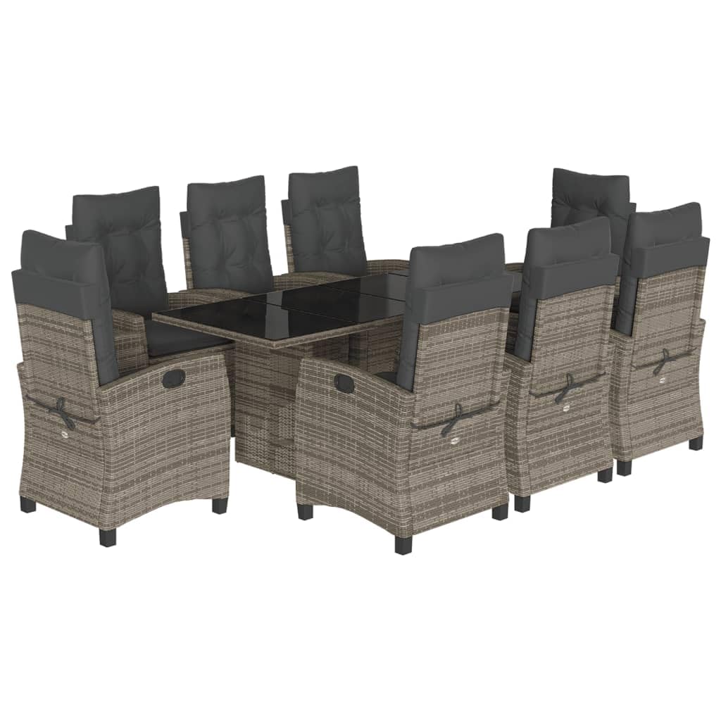 vidaXL Ensemble à Manger de Jardin avec Coussins 7 pcs, Table et Chaises avec Dossier Réglable, Meubles d'Extérieur, Moderne, Gris Résine Tressée