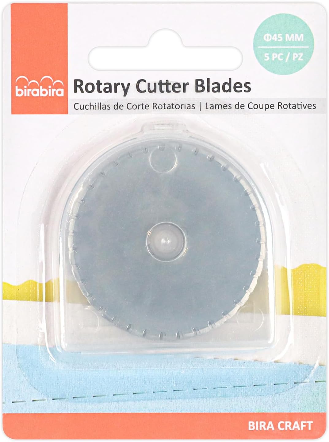 Bira 45mm Rotary Cutter, Straight Cut, Premium Steel Stick Fabric Cutter Cuts Through Multiple Layers, Sewing and Quilting Tools (Dotted Line Replacement Blades)