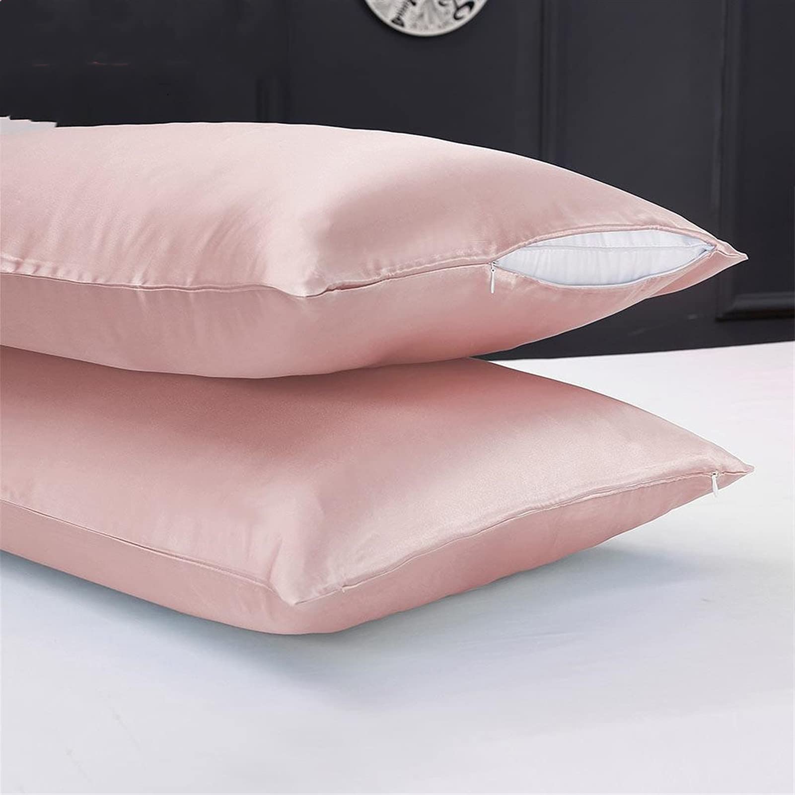 Fundas de Almohada Funda de Almohada de Seda Pura Natural para el Cabello con Cremallera 50x60cm Caja de Almohada de Textiles para el hogar (Color : White, Size : 50x60cm)