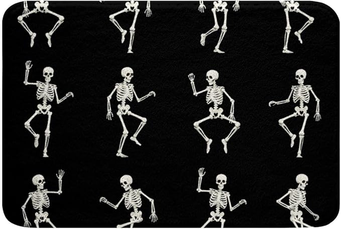 Erosebridal Gothic Bathroom Accessories Skeleton Halloween Decor,Sugar Skull Outdoor Rug Hippie Goth Bath Mat 16