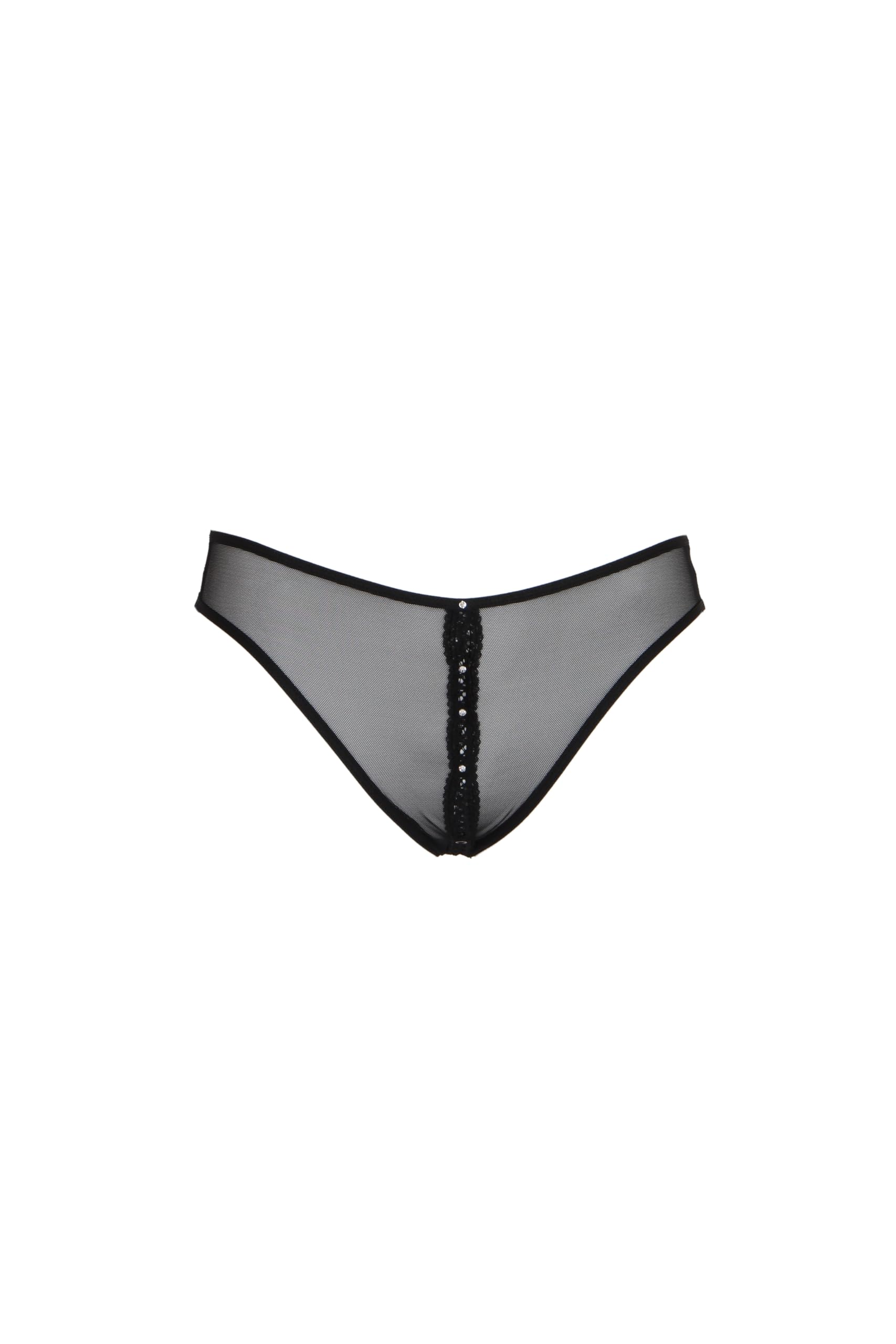 Foly Lingerie Slip Malika, Brasiliana in Tulle con Bottoni, Donna Sensuale, Nero, Taglia S,M,L,XL, Made in Italy