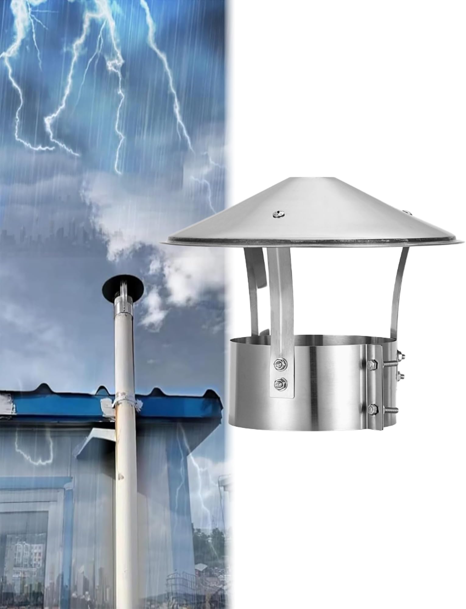 MYXJGNAIY Universal Stainless Steel Chimney Cap – All-Weather Roof Vent Pipe Cover for Wood Stoves & Fireplaces, Snow & Rain Protection(14cm/5.5in)