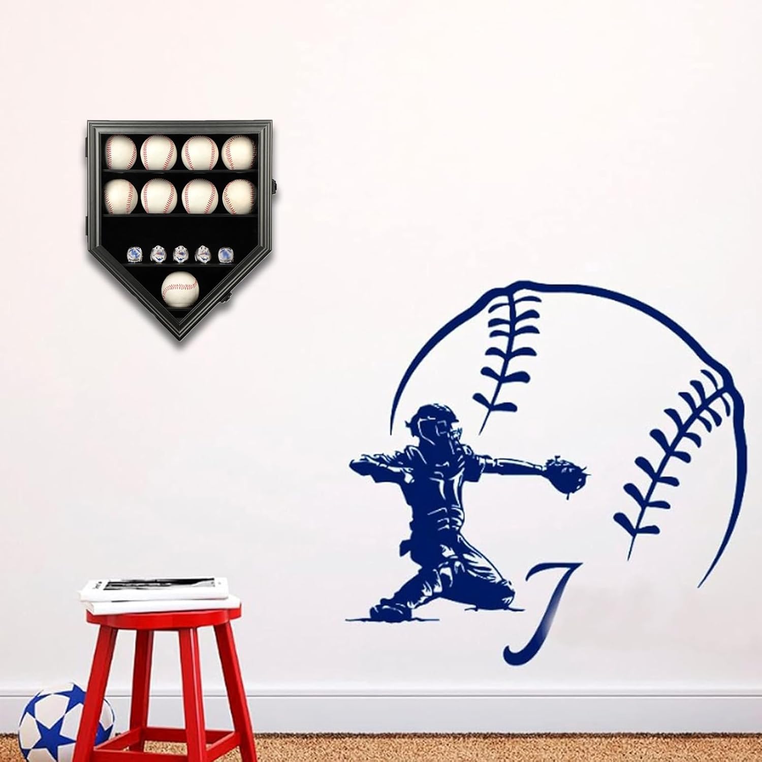 Verani Baseball and Baseball Bat Display Case Lockable Wood Cabinet Rack Holder for Baseball Shadow Box with UV Protection Acrylic Door Wall Mount Display Cabinet for Baseball Enthusiast Collectible