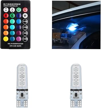 2Pcs T10 RGB LED Bulbs - 16 Colors & 4 Dynamic Modes Atmosphere Light with RF Remote - Compatible with 194 168 W5W 2825 - for Car Interior, Dome, Map, License Plate, Parking Lights
