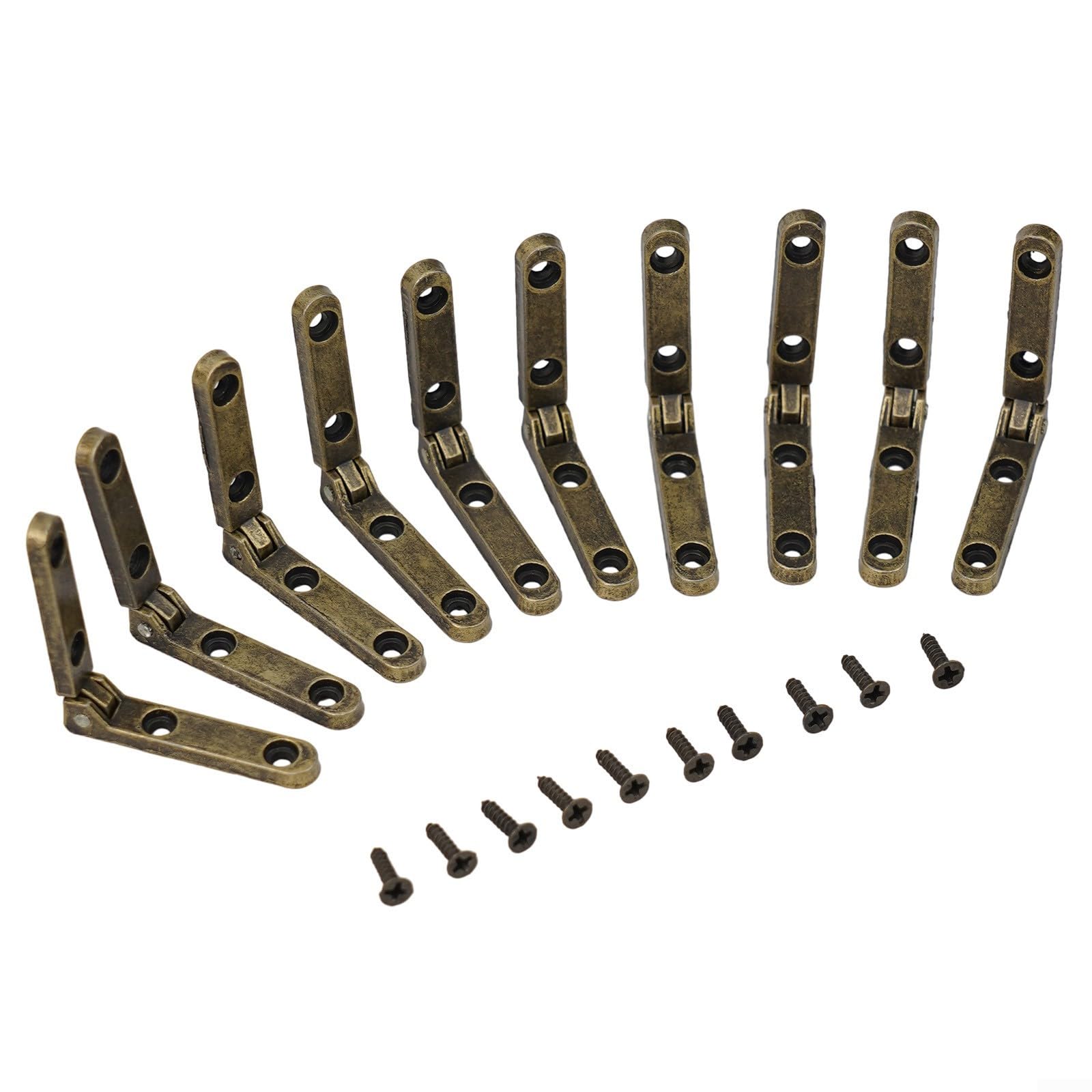 Door Hinges, 90° Support Hinge Fan Wooden Box Hardware Accessories Iron Hinge 10PCS Bronze with 40 Screws