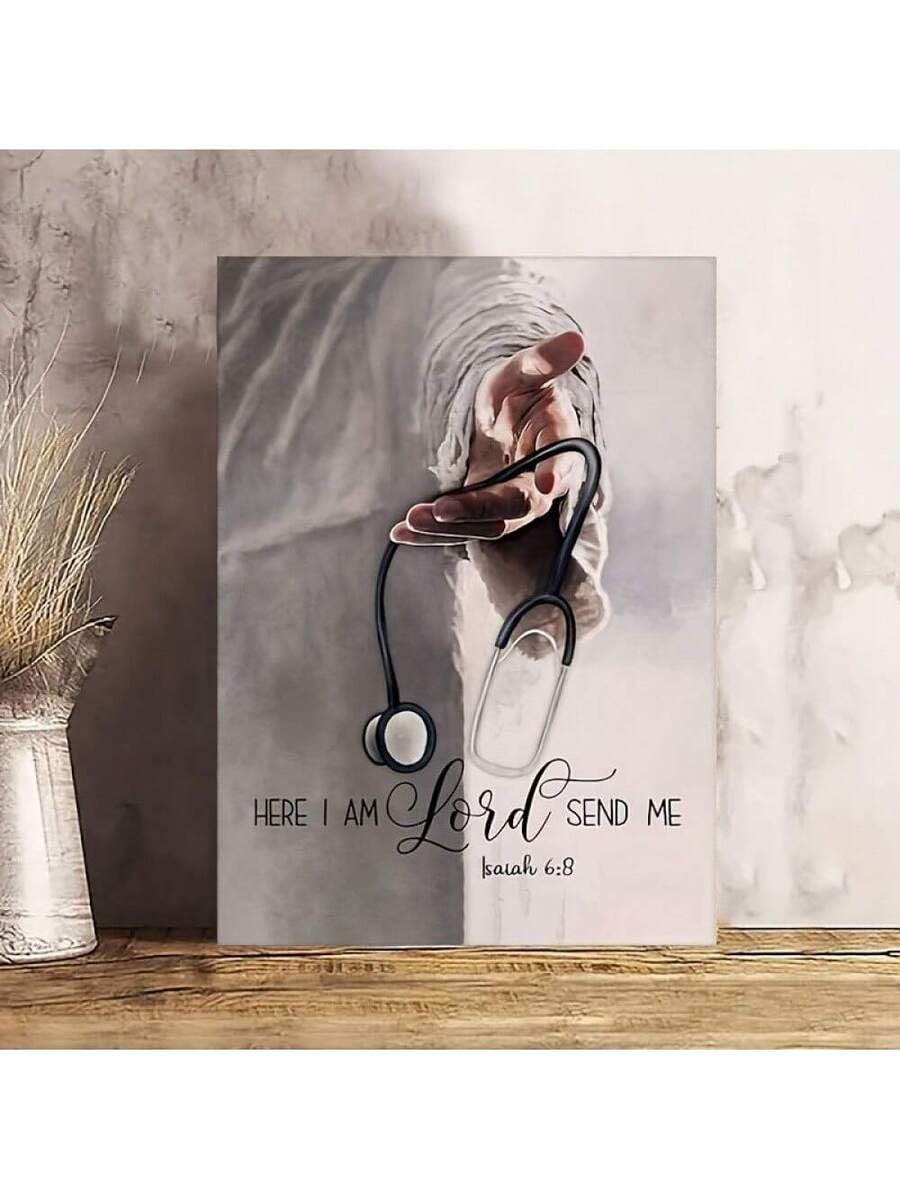 1 sztuka Jesus obraz na płótnie Here I Am Lord Send Me Wall Art Prints do sypialni salonu domu biura dekoracja (60 x 90 cm/rama wewnętrzna)