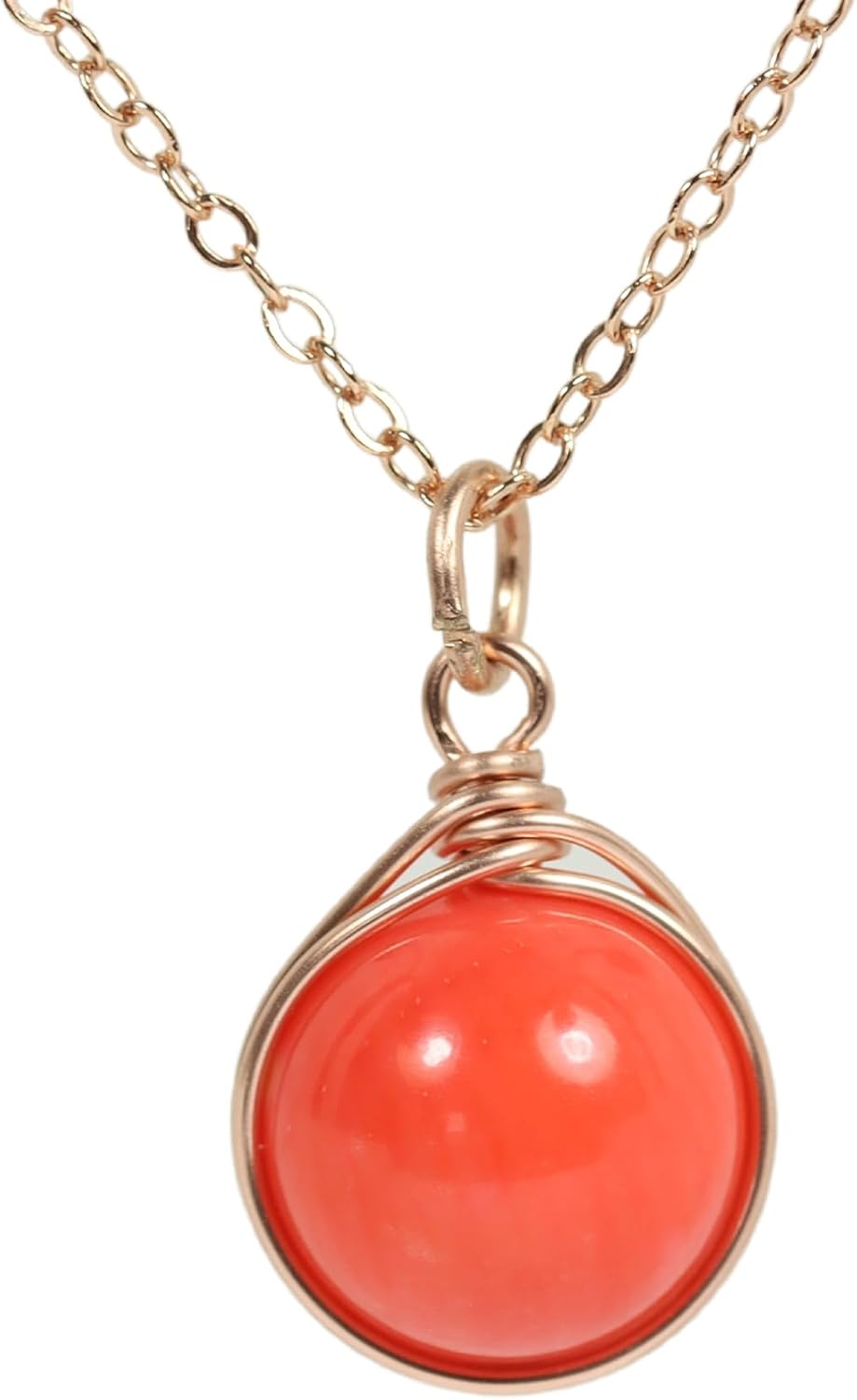 Jessica Luu Jewelry Rose Gold Orange Coral Necklace Natural Gemstone Pendant Wire Wrapped Handmade