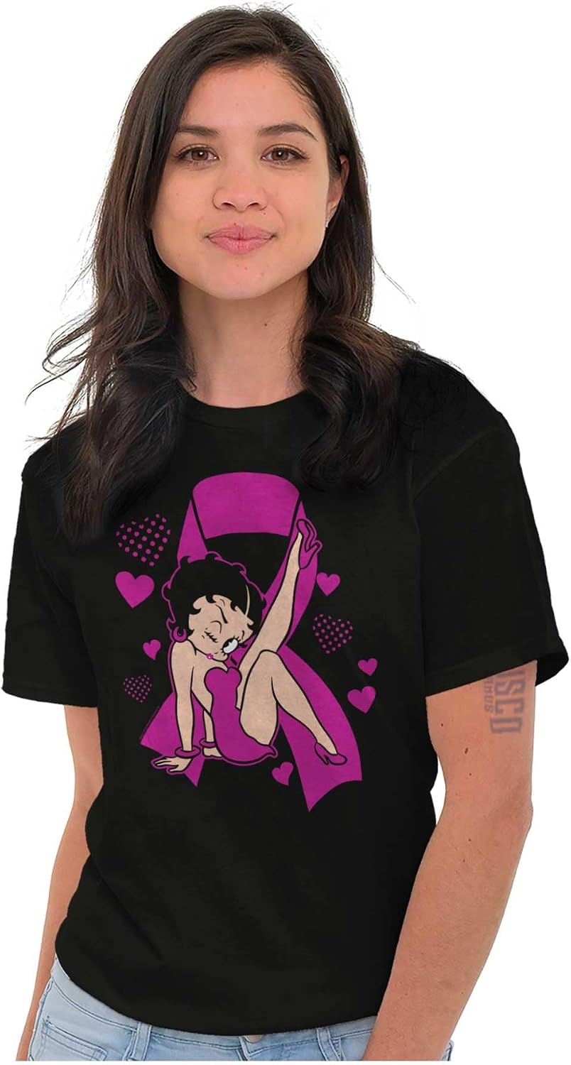 Betty Boop Breast Cancer Pink Ribbon Womens Graphic T Shirt Tees