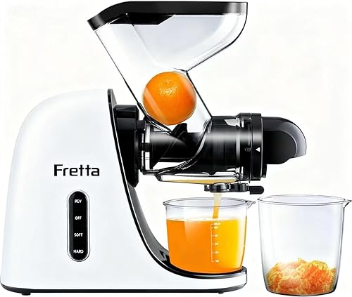 Fretta Exprimidor de prensa en frío, exprimidor lento masticador, máquina de jugo de frutas y verduras, exprimidor prensado, sin BPA, motor