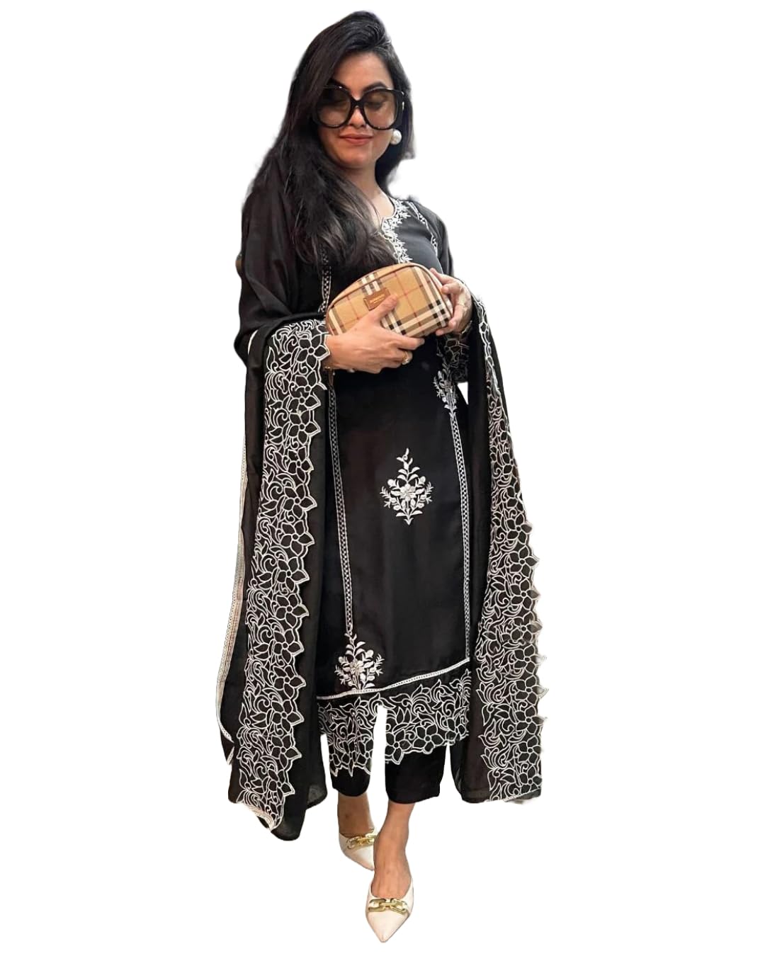 Women's Rayon Blend Straight Embroidered Kurta with Pant & Dupatta