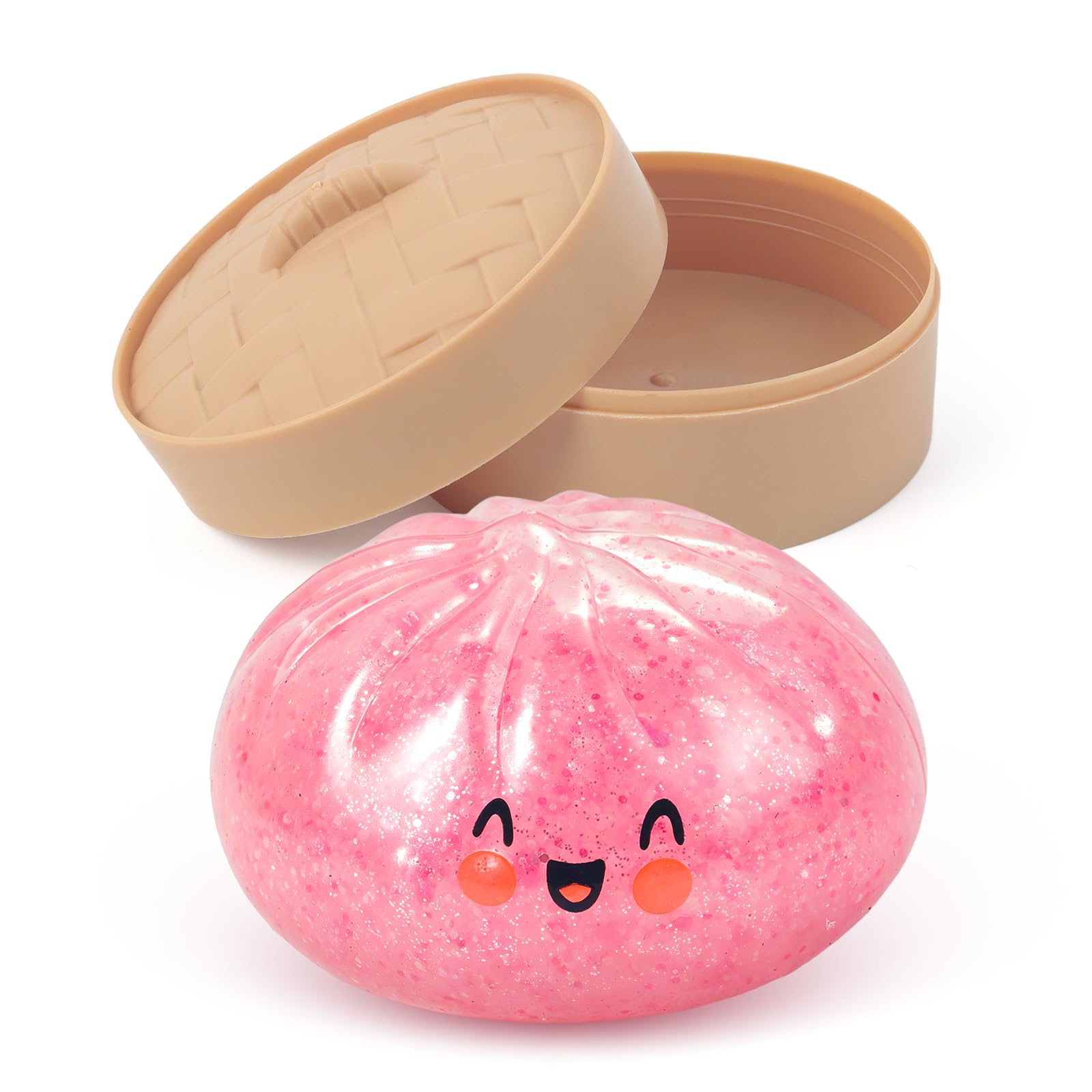 Glitter Dumpling Squishy with Steamer, Pink Squishy Dumplings Sensory Fidget Toy, Squeeze Toys for Relaxation — image 1