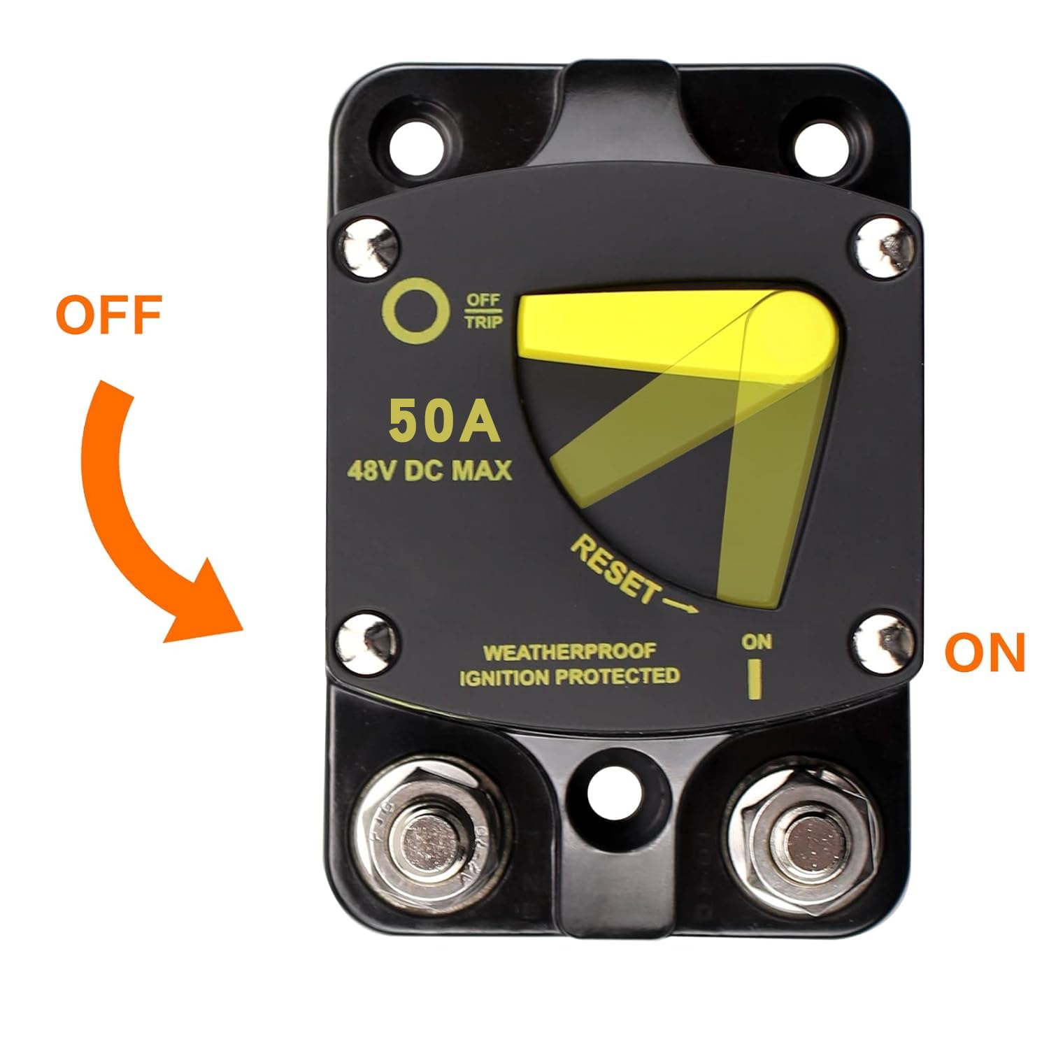 50 Amp Circuit Breaker 12V- 48V DC Waterproof Surface Mount Manual Reset for Car Marine Boat Trolling Motors