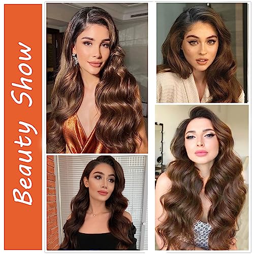 Haftaluv Ombre Brown Body Wave Synthetic Lace Front Wig 1B/30 Long Chocolate Dark Brown Wig Glueless Colored Lace Front Wigs Synthetic Hair Replacement Womens Wavy Wigs For Black Women #TOP2