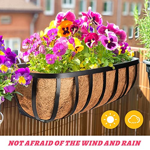 Laveve 30’’ Window Box Railing Planter With Coco Liner (2 Pack), Balcony Metal Hanging Planter Bracket With Coconut Liner For Outdoor, Fence, Porch And Patio #TOP1