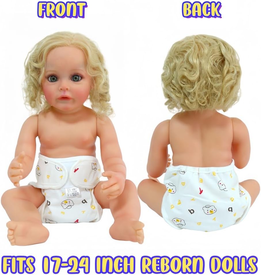 Reborn Baby Dolls Diapers Accessories 4-Piece Pack Fit for 17-24 inch Reborn Dolls Newborn Underwear Reusable Adjustable Velcro Washable