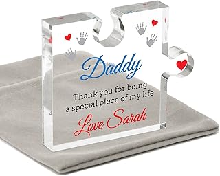 Daddy Thank You Gift - PERSONALISED Fathers Day Presents From Daughter Son Child Kids - Gifts for Dad Birthday - Christmas Gifts Dad Daddy Grandad - Special Daddy - Acrylic Puzzle Block With Grey Bag