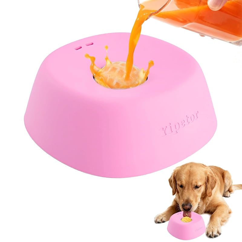 Comedouro lento para cães com tigela de lamber e bola giratória Yipetor rosa, tamanho Médio