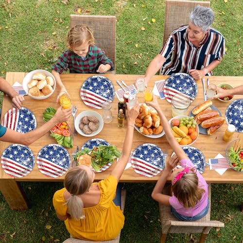 Image of Qyeahkj 48 Pcs 4th of July Party Plates Independence Day Disposable Paper Dessert Plates Supplies for American Flag Party Plates Dessert Plates Tableware Decorations