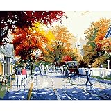 TANXM Automne Stree Tpedestrian véhicule Paysage Photo Dessin Salon Acrylique Cadeaux Uniques Lin décor Art