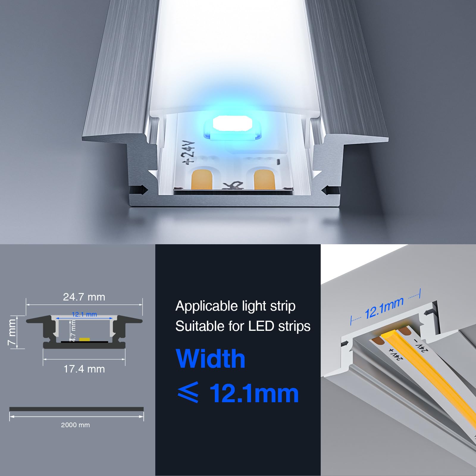 Brillivanture Profili per strisce LED, 6x2m U in profilo alluminio per strisce LED, con 6 coperture opache, luce indiretta, adatto a Canalina per striscia. (6)