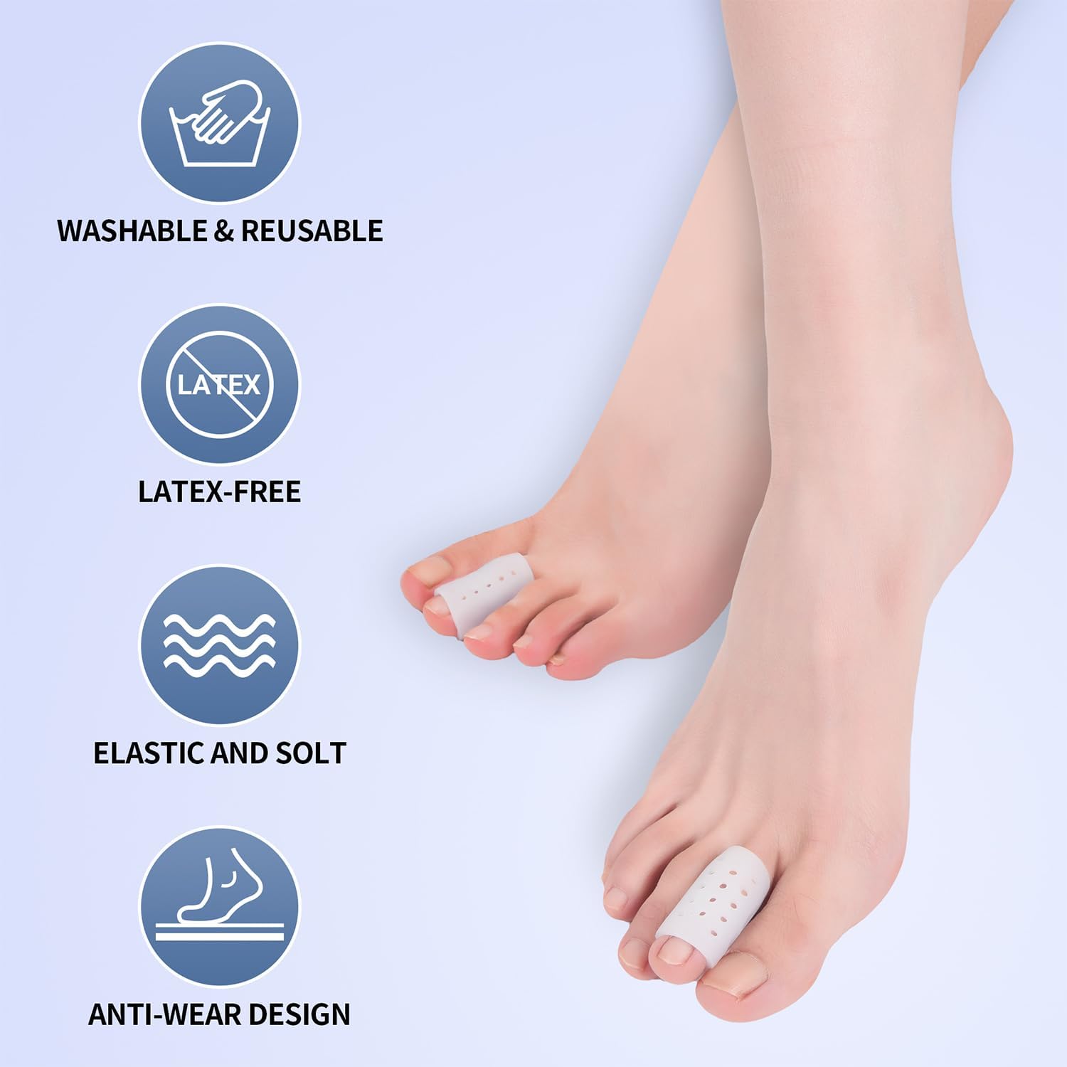 Hoogoo Toe Sleeve Gel for Second, Third Toes, 10 Pcs Breathable Toe Protector Toe Cover with Holes, Provides Relief from Missing or Ingrown Toenails, Corns, Blisters, Hammer Toes, Reduce Friction