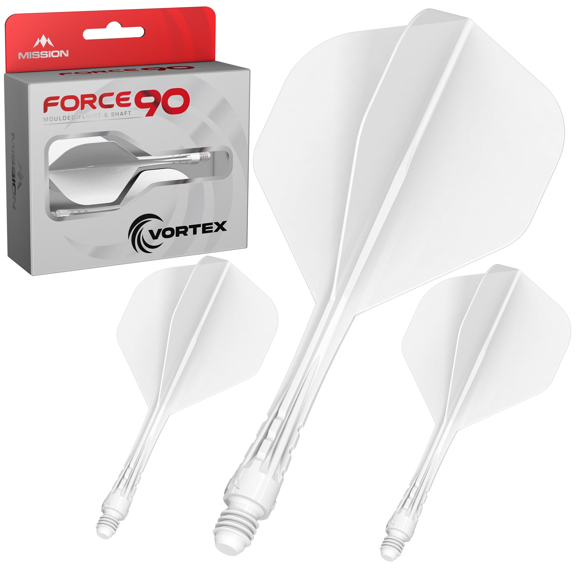 Mission Darts | Force 90 Vortex | Integrated Precision Moulded Dart Flight And Shaft System | Multiple Styles | Multiple Colours. (Standard No2 - Short, Solid White)