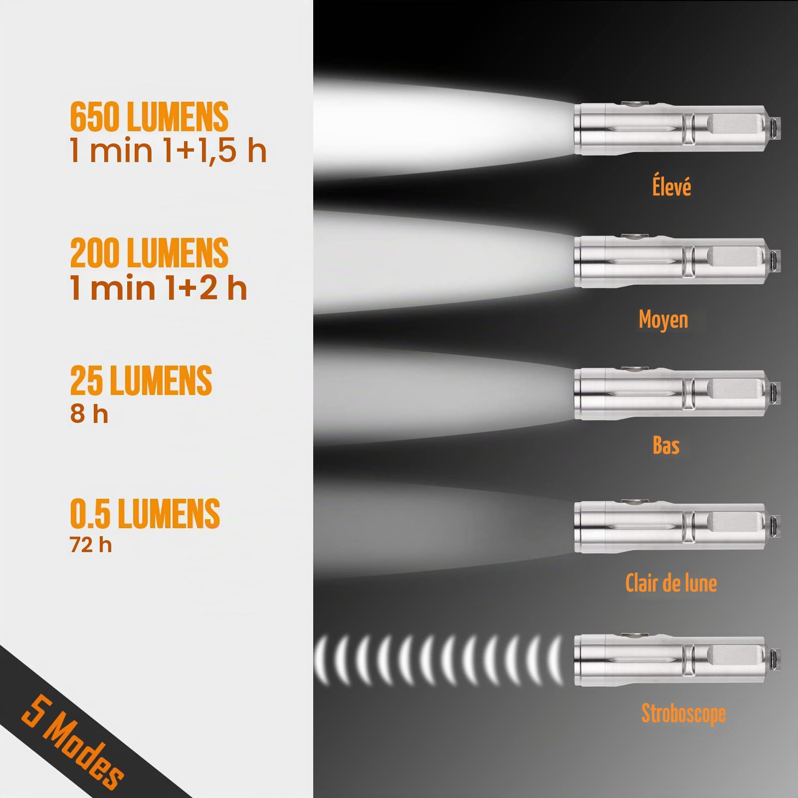 RovyVon Aurora A4 Pro Lampe torche porte-clés en titane 650 lumens alimentée par batterie rechargeable, lampe de poche EDC de qualité supérieure pour la maison,l'extérieur et les festivals