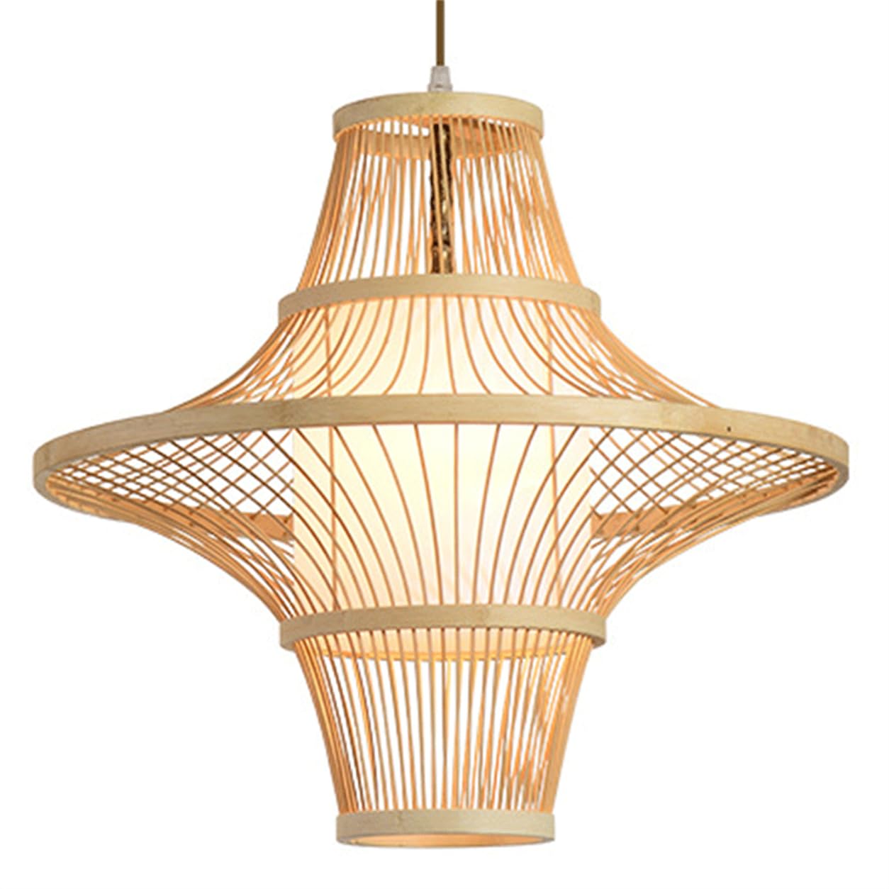 LQZCXMF Natural Wicker Chandelier, 1-Light Boho Wicker Pendant Light 2-Layer Lantern Farmhouse Adjustable Hand-Woven Pendant Lamp Fixtures for Dining Room Kitchen Living Room Bedroom, E26 Base
