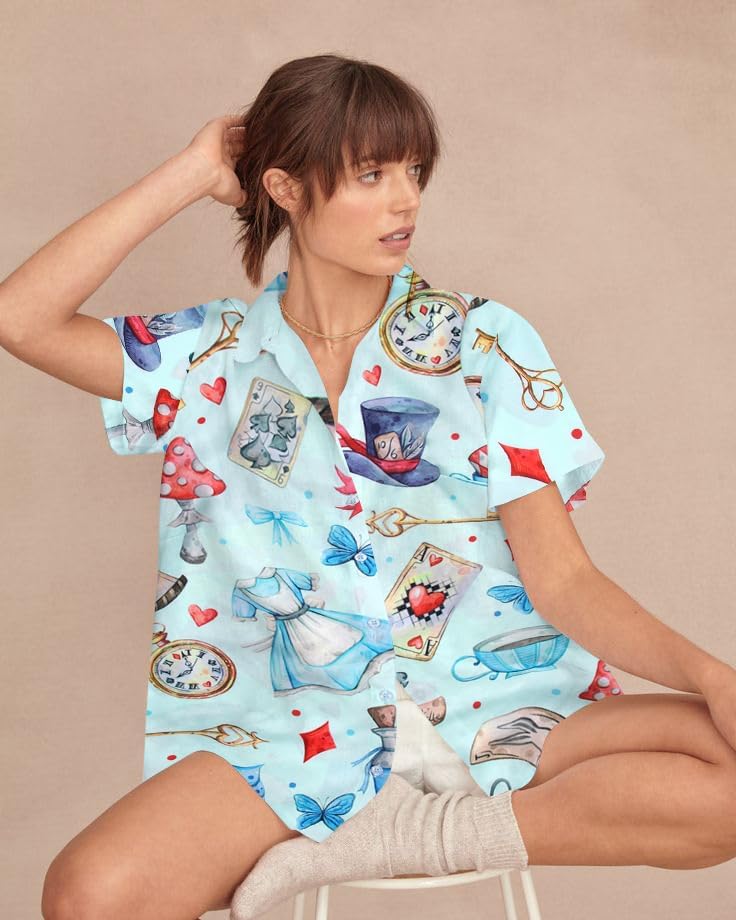 Princess Magical Shirt for Women Mad Tea Party Shirts Magic Hawaiian T-Shirt Fairy Tale Vacation Button up Tops - Image 3