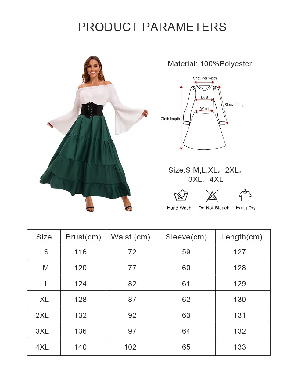 Feynman Abito da donna in stile medievale con maniche svasate, vestito lungo in stile rinascimentale, rétro