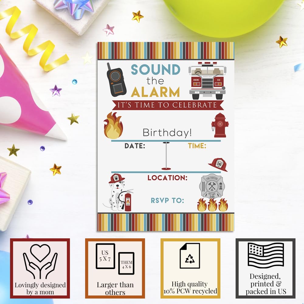 Firehouse Birthday Invites Fireman Party Invitations - 20 Count Fill-In  Firefighter Theme Invites With Envelopes Firefighter Invitations, image size:1000x1000