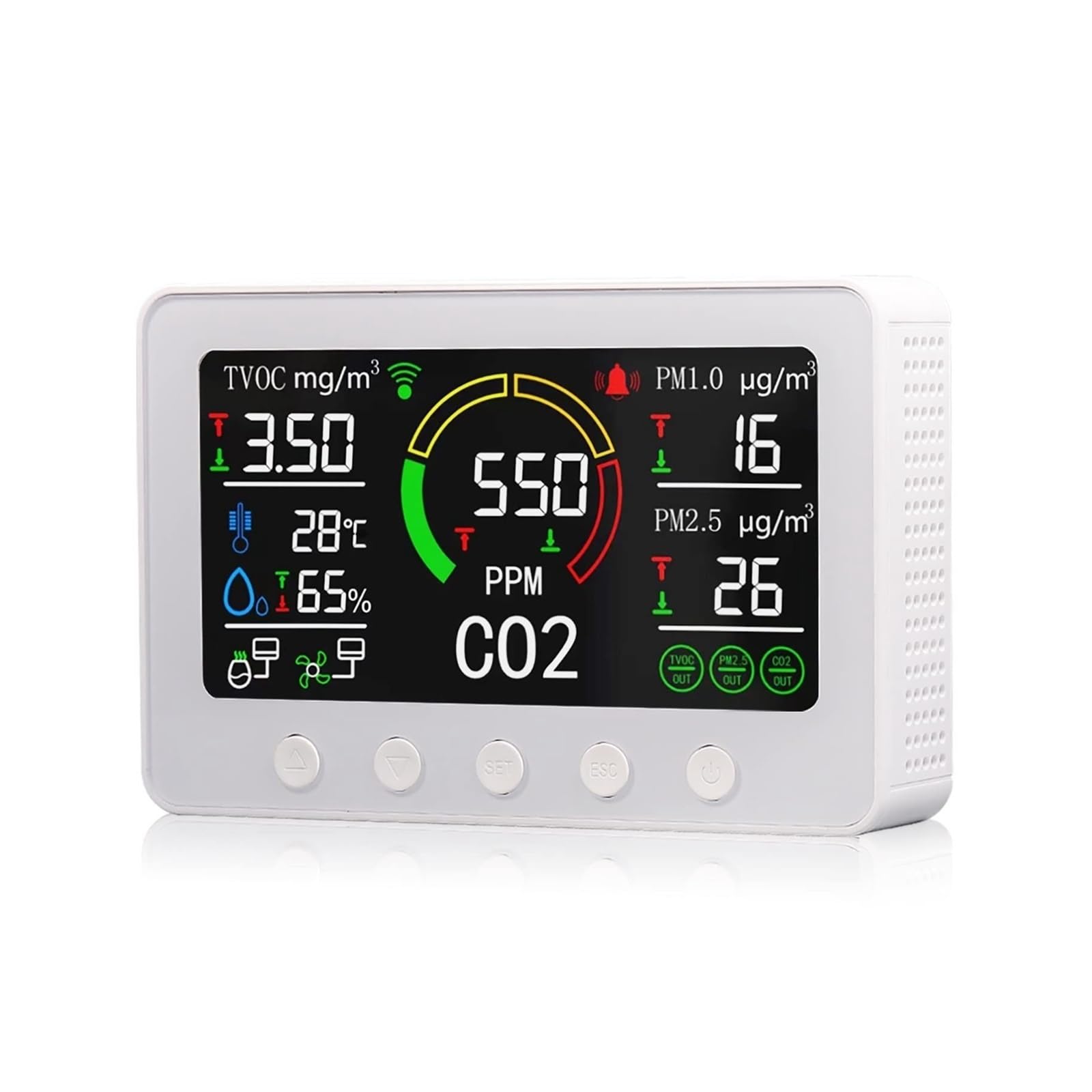 Monitor jakości powietrza, Wi-Fi Smart Air Quality Monitor NDIR CO2 Meter 6 w 1 cyfrowy czujnik temperatury i wilgotności do domu
