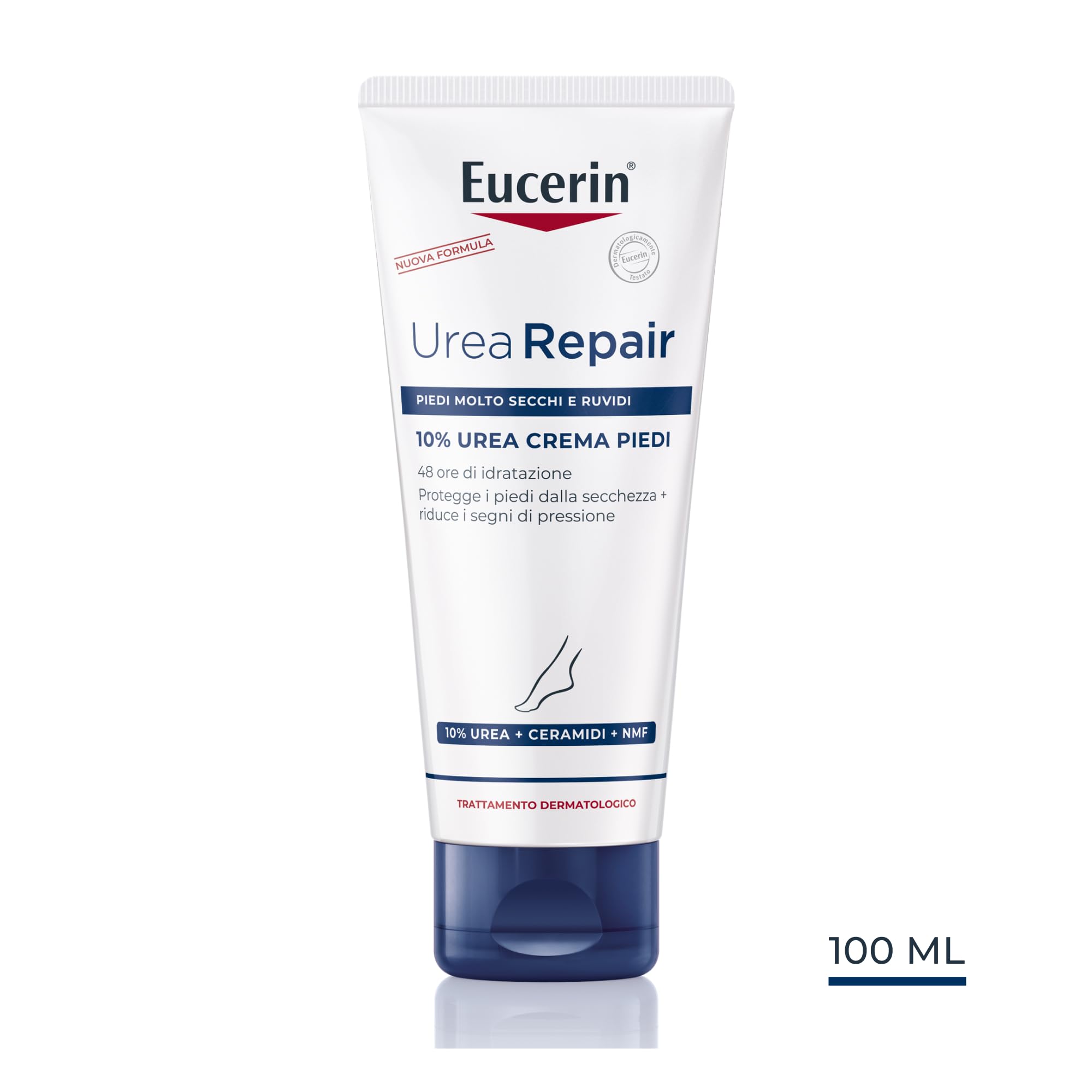 Eucerin Urea Repair Crema Piedi 10% 100 ml, Crema talloni e piedi idratante 48h, Formula con 10% Urea e Ceramidi per un sollievo immediato dalla pressione dei calli pelle secca e screpolata