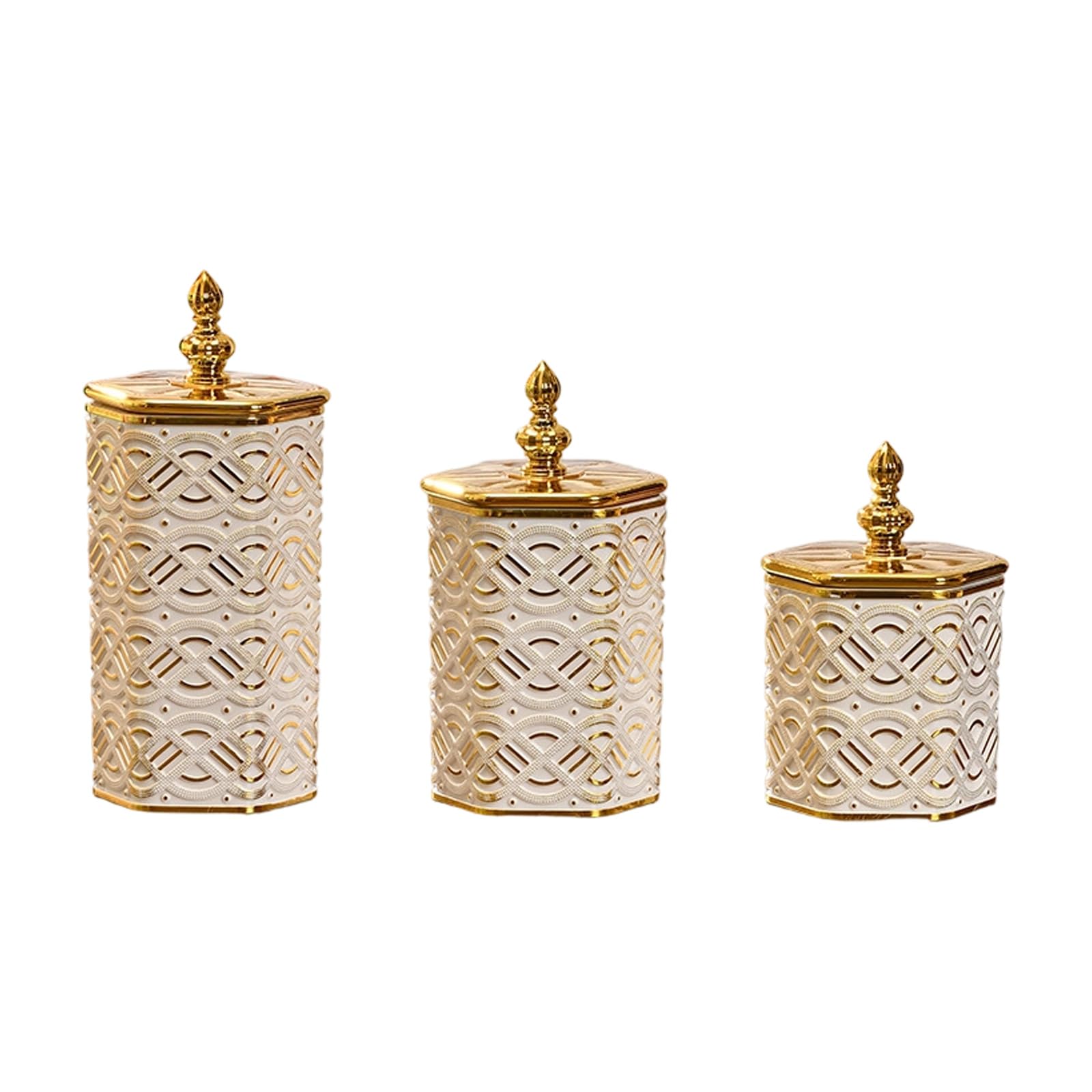 Buxuaaaa 3 Pieces PET Kitchen Storage Container Set with Gold Trim for Cereals Sophisticated Particle Storage Jar