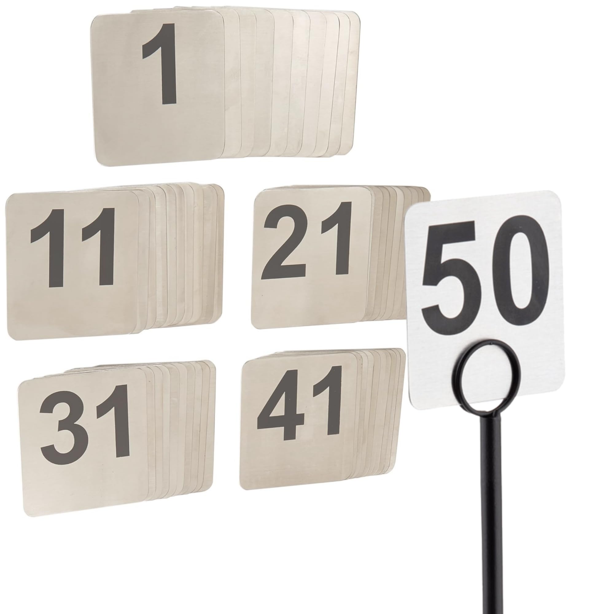 TableCraft N150 Stainless Steel Number Signs, 1-50 Set, Double-Sided, Essential for Restaurants, Efficient Table Identification, Durable 200 Series,
