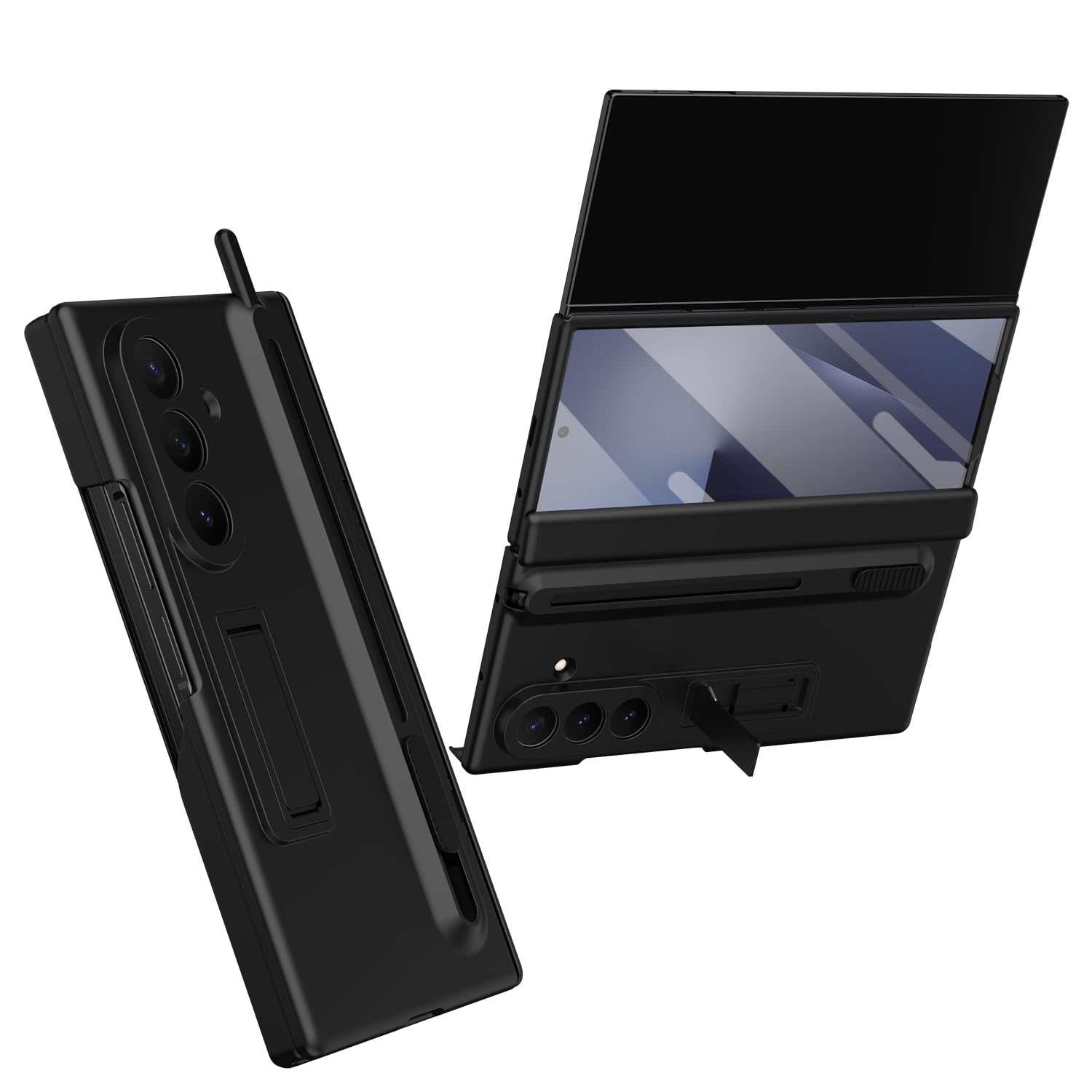 NINKI for Samsung Galaxy Z Trifold Case with S Pen Holder & Stylus and Invisible Kickstand, Hinge Screen Protector Hard Drop-Proof Stand Phone Cover for Samsung Z Trifold Case with S Pen Slot – Black