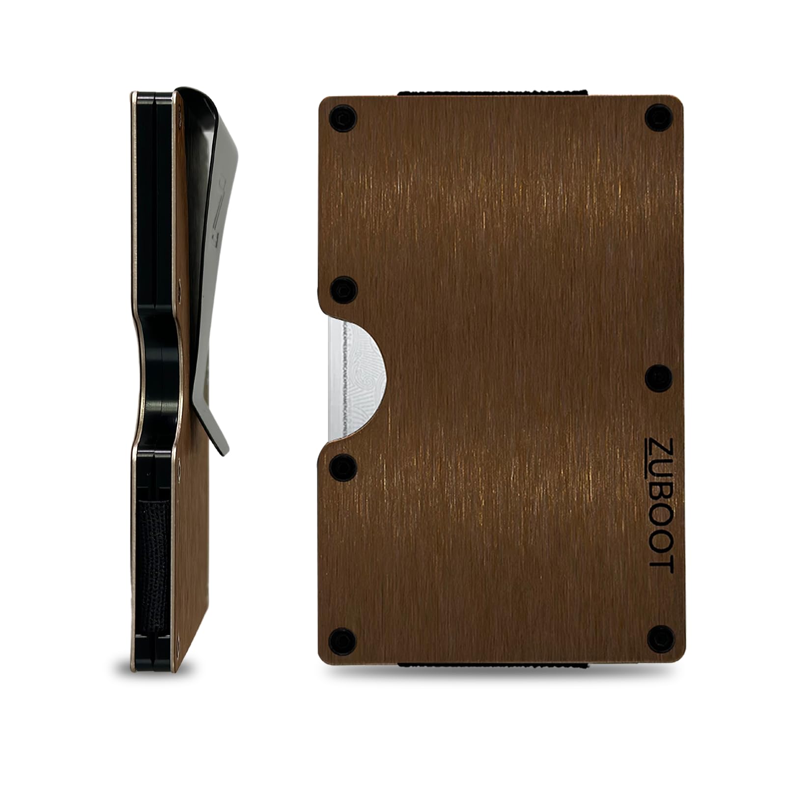 Copper-Colored RFID Wallet for Men – Slim Stainless Steel Minimalist Wallet with Cash Clip & Optional AirTag Holder | Front Pocket Card Holder, Holds 16 Cards (Copper Finish, Cash Clip)